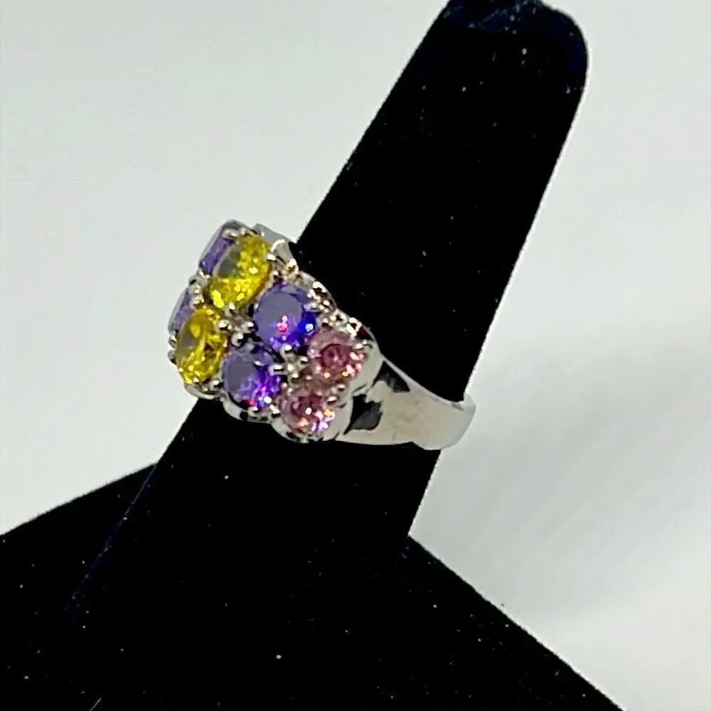 Beautiful Vintage Silver Ring With Purple, Yellow, and Pink Stones